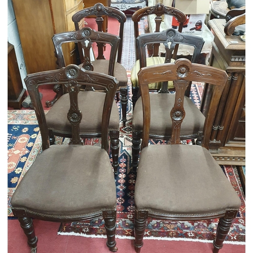 420 - A harlequin set of six Victorian Walnut dining Chairs. H 90 x W 47 x D 46 cm approx.