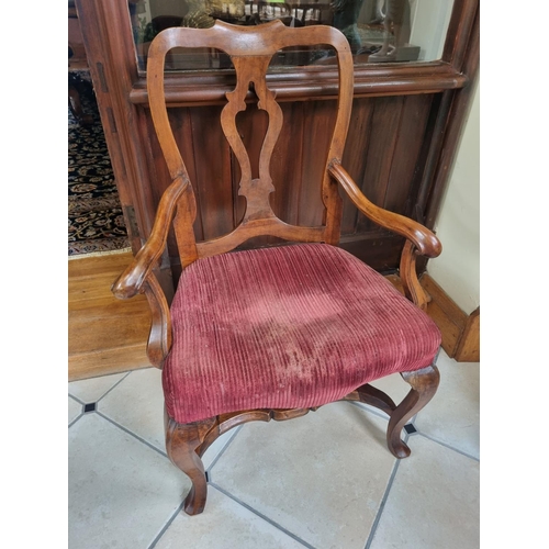 426 - A good 19th Century Walnut Armchair with cabriole supports and stretcher base.
W 66 x SH 44 x BH 93 ... 