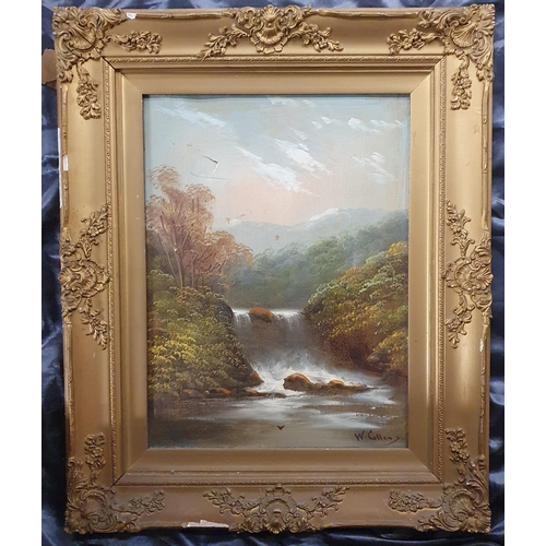 435 - A pair of 19th Century Oils on Card of Waterfalls no apparent signature. H 45 x W 33 cm approx.