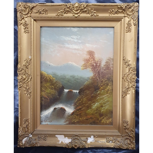 435 - A pair of 19th Century Oils on Card of Waterfalls no apparent signature. H 45 x W 33 cm approx.