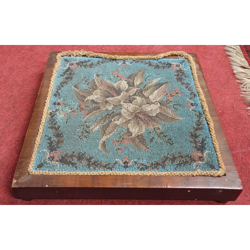 459 - A Victorian Mahogany circular Footstool with bead tapestry top om turned, fluted supports together w... 