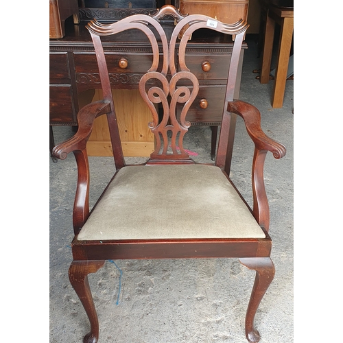 504 - A 19th Century Mahogany Carver with pierced back. H 97 x W 60 x D 47 cm approx.