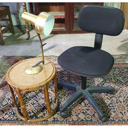 981 - A Kids Office/ Homework chair along with acain side table and metal lamp.