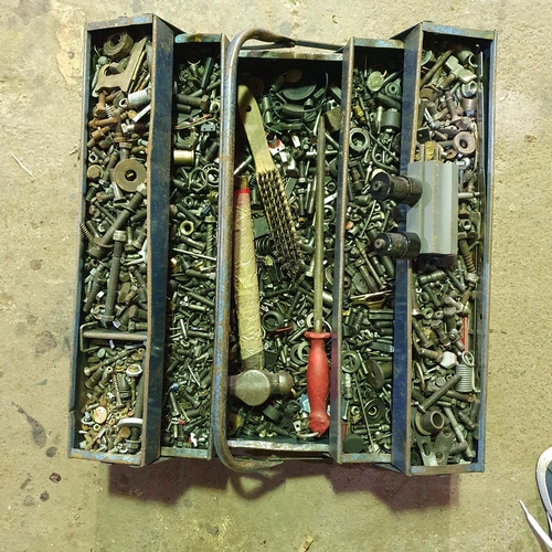 984 - A metal Tool Box , with nuts ,bolts and a small quanity of tools.