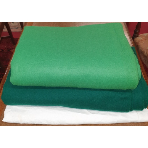 91 - A Quantity of Baize Fabric , Light Green 280 x 400 and Dark Green 240 x 180 cm approx. , along with ... 