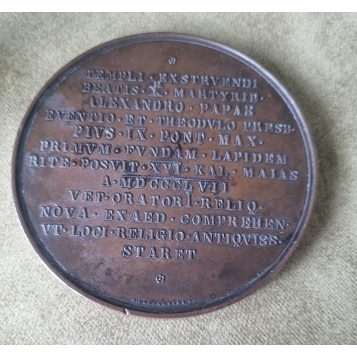 449 - A Bronze Plaque depicting Pope Pius IX along with a Brass statue of Napoleon.