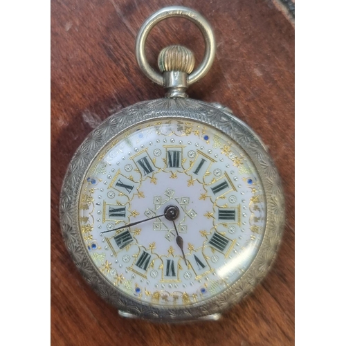 452 - An embossed silver gilt ladies pocket Watch stamped 935 along with The Greenwich Leaver Silver pocke... 