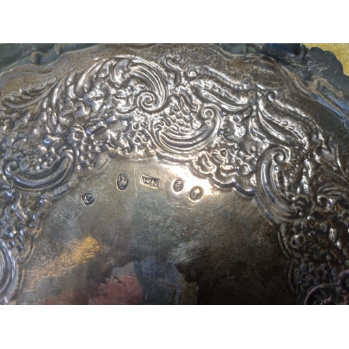 458 - A heavy Irish Silver Salver, William Nolan 1825 with a highly etched outline and crested center. 400... 