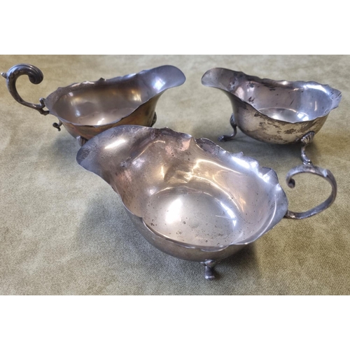 459 - Three Birmingham Silver sauce Boats, one af. 236 gms approx.