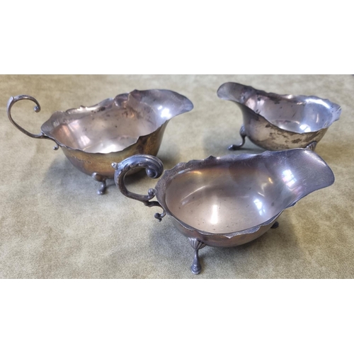 459 - Three Birmingham Silver sauce Boats, one af. 236 gms approx.