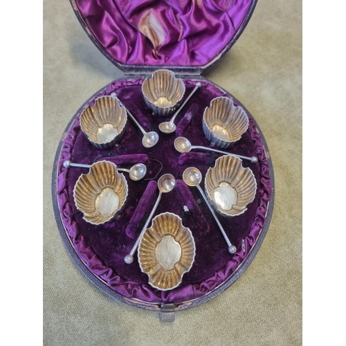 462 - A super cased set of six Sheffield Silver mustard Dishes with matching Spoons, Atkin Brothers.