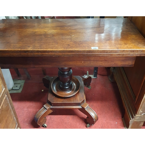 160 - A 19th Century Mahogany Foldover Tea Table on turned supports on unusual platform base. 99 x 94 x H ... 