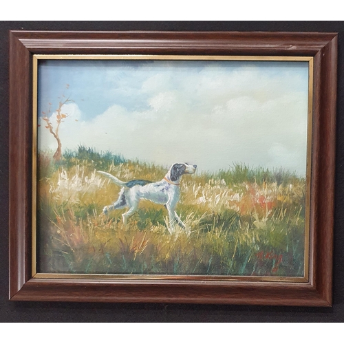 37 - A small Oil on Board by Henry H King of a Pointer in a field along with a signed coloured print of '... 