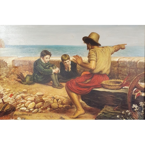 41 - After John Everett Millais. An Oil on Canvas of a fisherman speaking to two boys. Signed John Everet... 