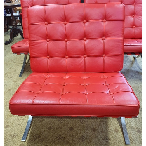 49 - A good Barcelona style Chair with Chrome detail and deep buttoned red cushions. W 75 x SH 41 x BH 83... 