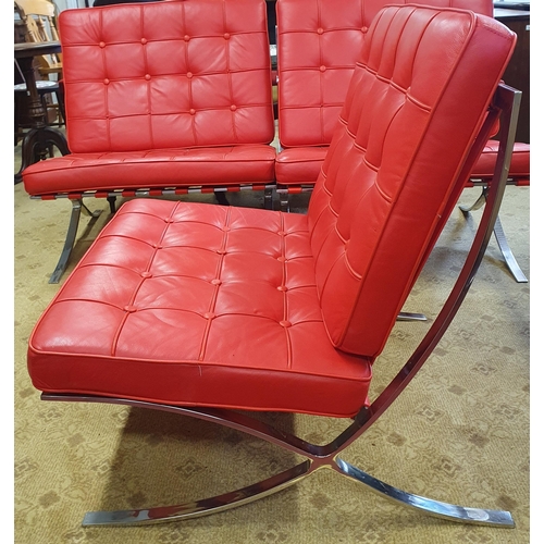 49 - A good Barcelona style Chair with Chrome detail and deep buttoned red cushions. W 75 x SH 41 x BH 83... 