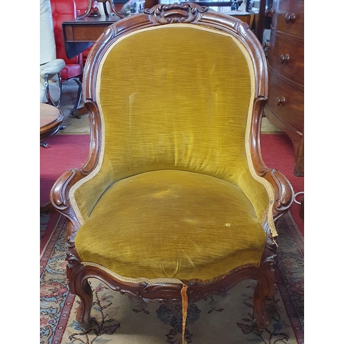 74 - A good 19th century Walnut show frame Armchair with highly carved outline. W 63 x SH 34 x BH 86 cm a... 