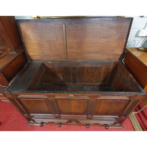 96 - An early 19th possibly 18th Century Oak Mule Chest with triple panel frieze over twin drawers. 126 x... 