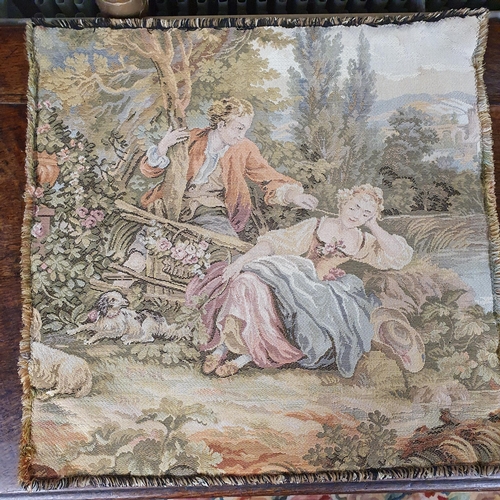 97 - Two Tapestry Panels along with a stool. 48 x 48, 34 x 23 x H 19 cm approx.