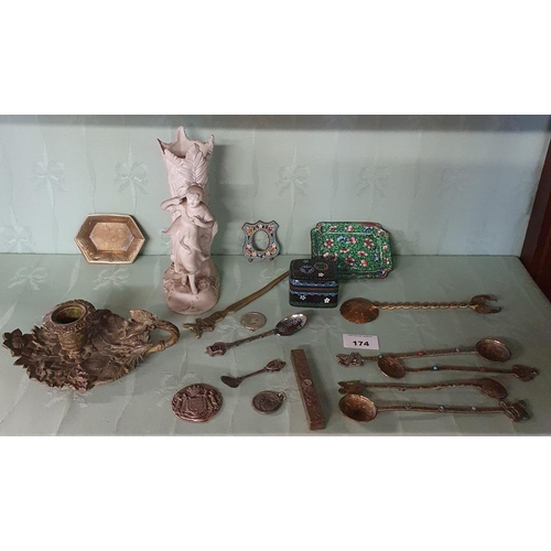 174 - A good quantity of 19th Century and later items to include Cloisonne, brass, parian ware etc.