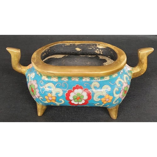 499 - A Chinese gilt Bronze and cloisonne enamel incense Burner with floral decoration and two shaped hand... 