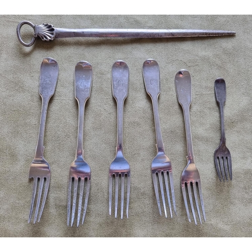 484 - A set of London Silver Forks from 1830 -40 various dates and makers along with another Silver Folk a... 