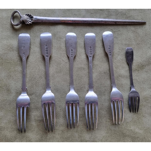 484 - A set of London Silver Forks from 1830 -40 various dates and makers along with another Silver Folk a... 