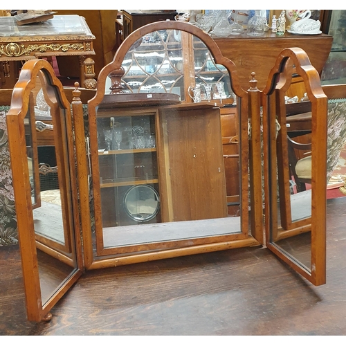 558 - A 20th Century Walnut Veneered triple compartment Crutch Mirror. W 83 x H 55 cm approx.