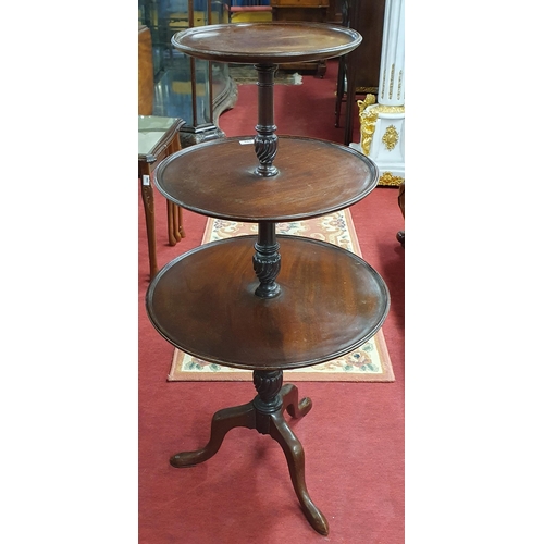 559 - A good late 19th Century Mahogany three tier Dumb Waiter with swivel centre on tripod support.
H 104... 