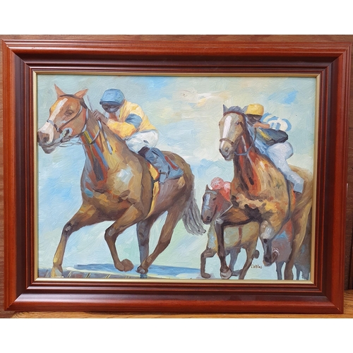 562 - A 20th Century Oil on Canvas of Racehorses in full flight. Signed Collins LR., along with a coloured... 