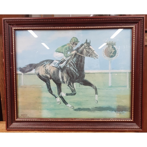 562 - A 20th Century Oil on Canvas of Racehorses in full flight. Signed Collins LR., along with a coloured... 