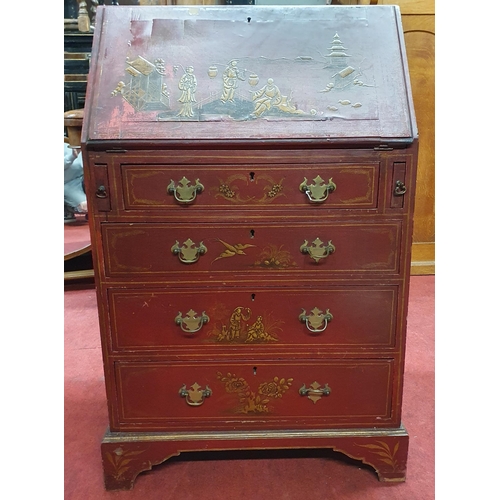 572 - A late 19th early 20th Century Bureau with chinoiserie painted detail flap and fitted interior. 58 x... 