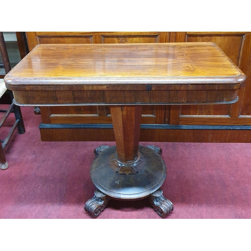 573 - A Fantastic mid 19th Century Rosewood Foldover Card Table with baized interior on hexagonal shaft an... 