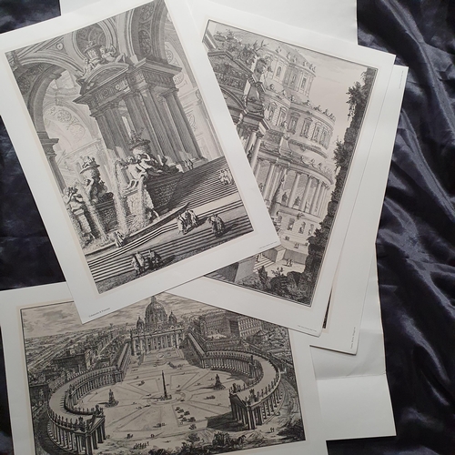 143 - Four coloured Prints after Sir Henry Scott along with five Piranesi views of Rome both in folio's.