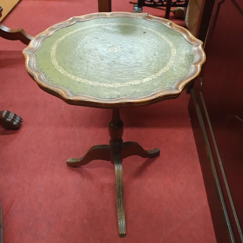 595 - A pair of 20th Century Mahogany Wine Tables with green leather inserts. D 39 x H 56 cm approx.