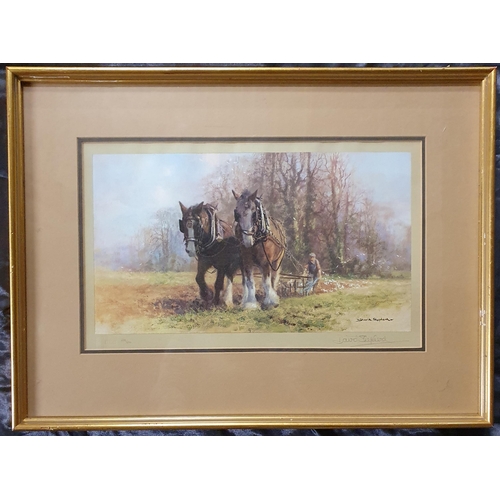 599 - After David Shepard, a signed coloured Print of a farmer ploughing. 44 x 59 cm approx.