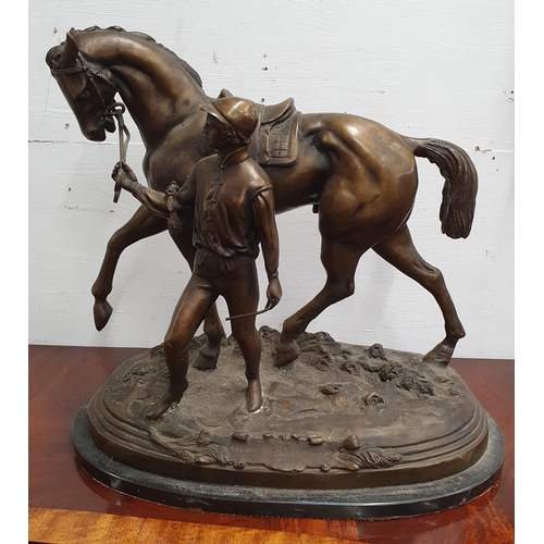 601 - A really good Bronze Figural Group of a Racehorse with Jockey. No apparent signature. L 52 x H 46 cm... 