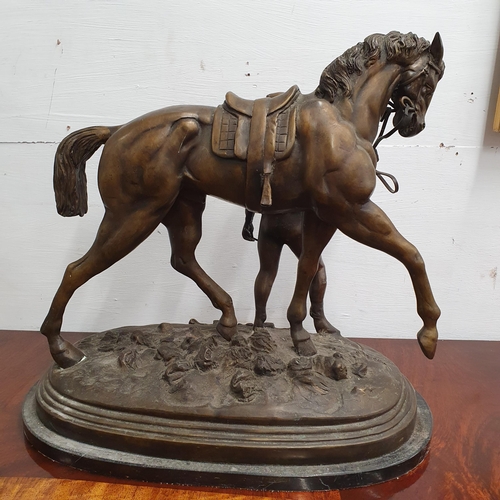 601 - A really good Bronze Figural Group of a Racehorse with Jockey. No apparent signature. L 52 x H 46 cm... 