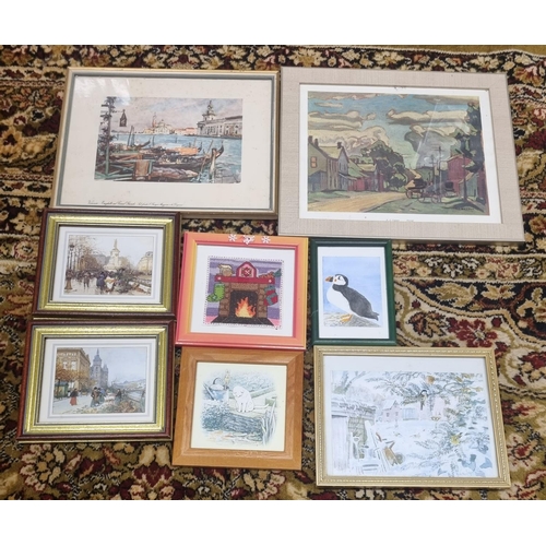 1099 - A good quantity of early 20th Century signed coloured Prints along with a Mirror.