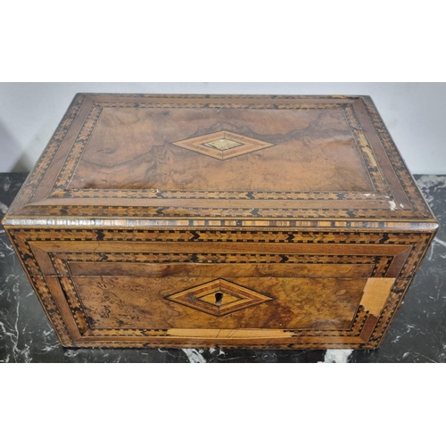 888 - A Victorian Walnut and parquetry inlaid ladies jewellery Case with two internal trays. 24.5 x 17 x H... 