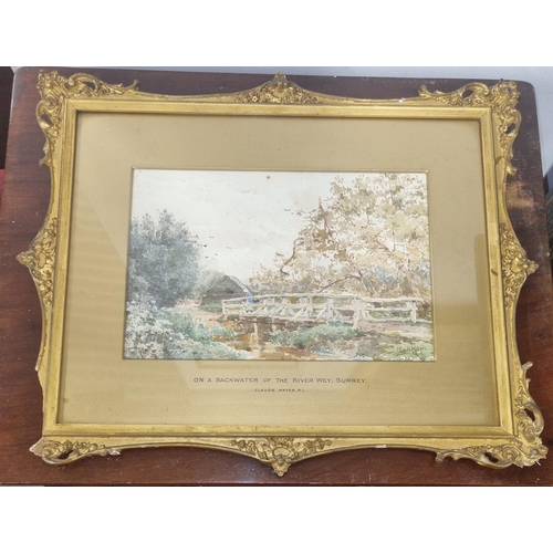 893 - Claude Hayes. A 19th Century Watercolour 'On the Backwater of the river Rye in Surrey'. Signed LR. I... 