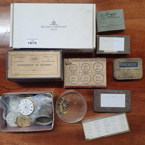 1078 - A quantity of wristwatch Movements, waterproof Gaskets, misc parts, watch amin springs, winding stem... 