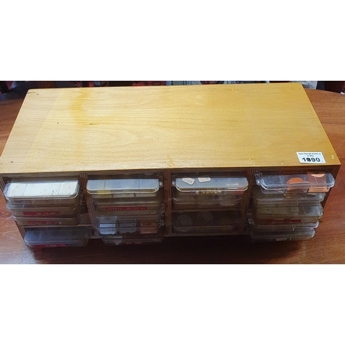 1090 - A wooden container containing watch Parts.
H 16 x W 46 x D 18 cm approx.