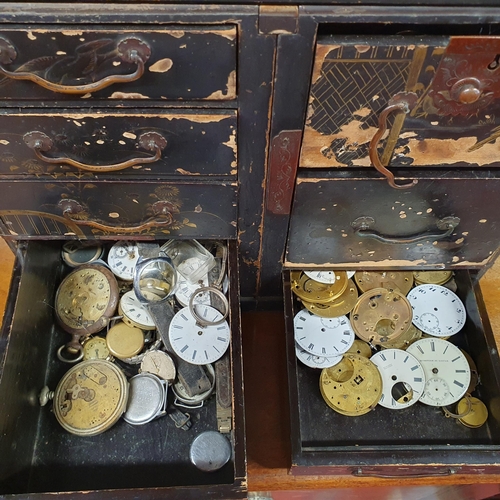 1091 - An Oriental Chest containing watch Parts.
H 27 x W 32 x D 23 cm approx.