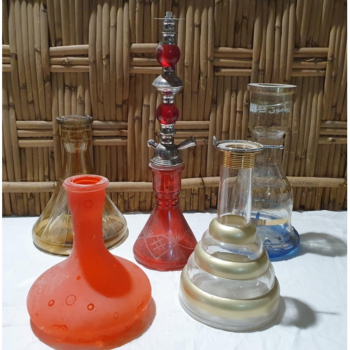 63 - A Group of Eastern Style Bongs and part Shisha pipes and Glass ware. Tallest 36 cm approx.