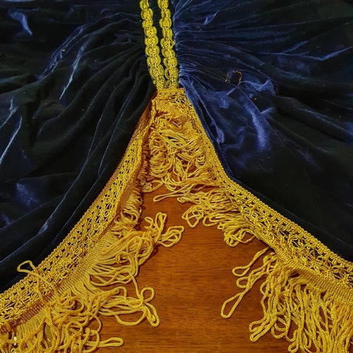 76 - An extremely long length of Sapphire Blue and Gold Velure Swag Canopy Pelmet . Length 10.2 Metres x ... 