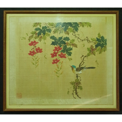 95 - A Pair of Framed Oriental Style Painting on Fabric H 37 x W 42 cm approx.