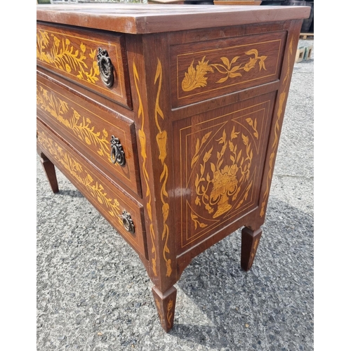 428 - A Mahogany and inlaid three drawer Chest. W 117 x 49 x H 93 cm approx.