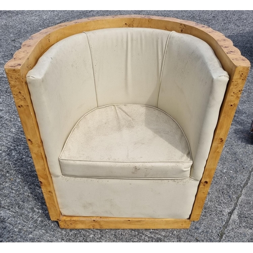 494 - A good pair of birds eye Maple tub Chairs. W 82 x D 64 x SH 48 x BH 89 cm approx.