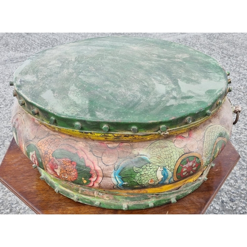 519 - A hand painted wall mounted Drum. D 57 x H 26 cm approx.